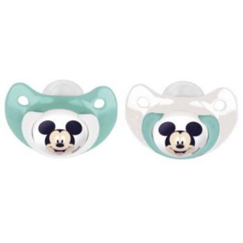 Set 2 Suzete Ortodontice DISNEY Baby Mickey Mouse din Silicon cu Capac de Protectie 0 - 6Luni  Alb/Albastru