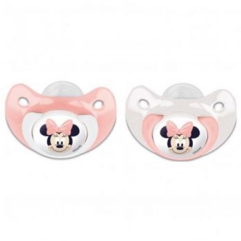 Set 2 Suzete Ortodontice Disney Baby Minnie Mouse din Silicon cu Capac de Protectie 6Luni+ Roz