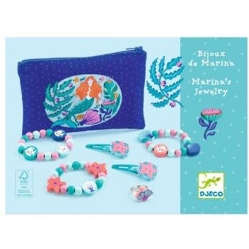 Set Bijuterii din Lemn Lilarose pentru Fetite Model Marina Albastru