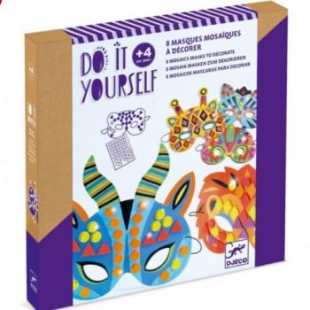 Set Creativ 8 Masti Carnaval Preilustrate pentru Copii Print cu Animale Planse cu Piese Colorate si Elastic Ajustabil Multicolor