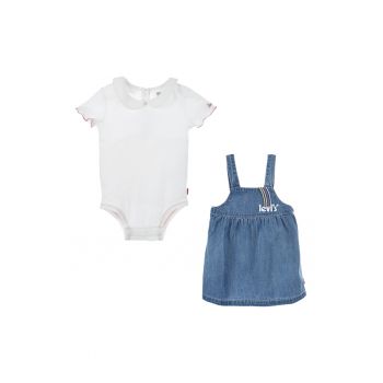 Set de sarafan de denim cu croiala A si body cu guler Peter Pan la reducere