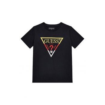 GUESS - Tricou cu logo brodat si decolteu la baza gatului