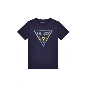 GUESS - Tricou cu logo brodat si decolteu la baza gatului