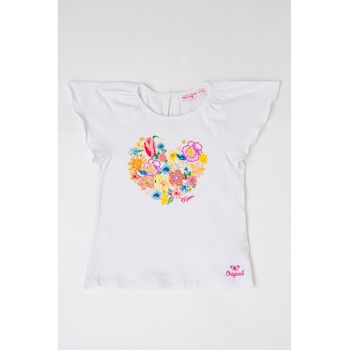 Tricou din amestec de bumbac cu model floral ieftin