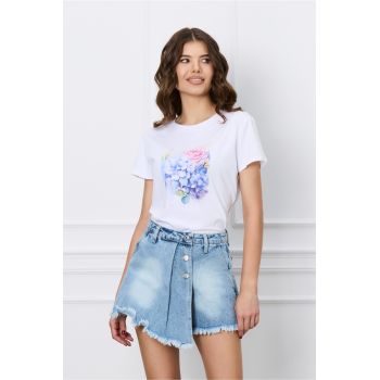 Tricou Nadia alb cu imprimeu floral la reducere