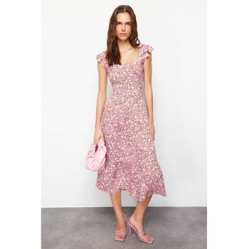 Rochie midi evazata cu imprimeu floral