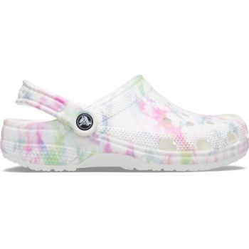 Saboți Crocs Classic Bleach Dye Clog Alb - White/Multi