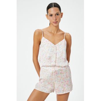 Top de pijama din satin cu model floral