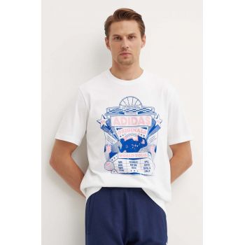 adidas Originals tricou din bumbac Street 4 barbati, culoarea alb, cu imprimeu, IX6753