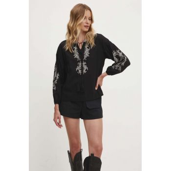 Answear Lab bluza din bumbac femei, culoarea negru, cu imprimeu