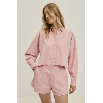 Answear Lab cămașă de in culoarea roz, cu guler clasic, relaxed