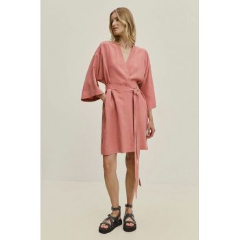 Answear Lab rochie din in culoarea roz, mini, drept