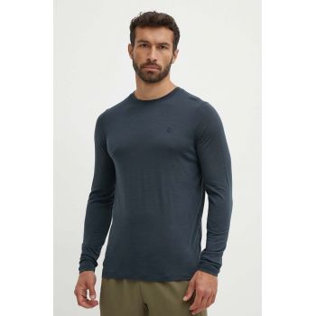 Fjallraven longsleeve sport Abisko Wool culoarea albastru marin, neted, F87194