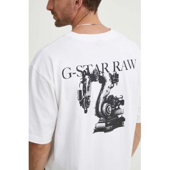 G-Star Raw tricou din bumbac barbati, culoarea alb, cu imprimeu, D24691-C784