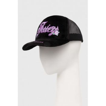 Juicy Couture sapca ROSE & THORN TRUCKER CAP culoarea negru, cu imprimeu, JCAWH224701