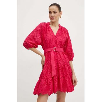 Morgan rochie din bumbac RFLAM culoarea roz, mini, evazati, RFLAM