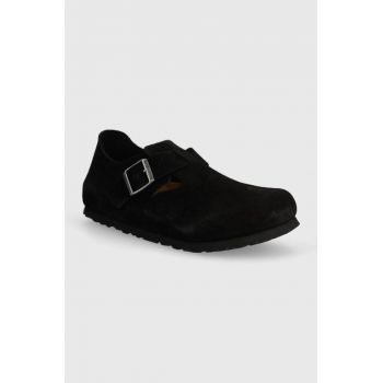 Birkenstock pantofi de piele intoarsa London femei, culoarea negru, cu toc plat, 1028078