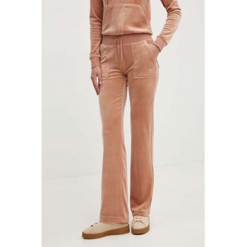 Juicy Couture pantaloni de trening din velur DEL RAY GOLD culoarea bej, neted, JCAP180G