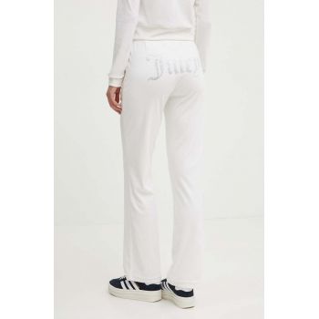 Juicy Couture pantaloni de trening din velur TINA TRACKPANTS culoarea alb, cu imprimeu, JCAPW045