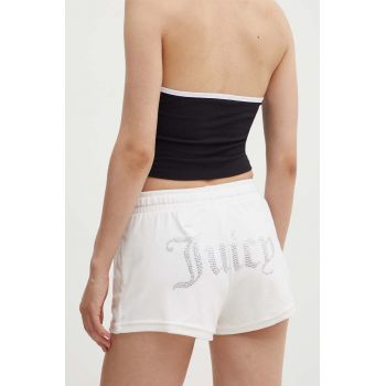 Juicy Couture pantaloni scurti TAMIA SHORTS femei, culoarea alb, cu imprimeu, high waist, JCWH121001