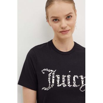 Juicy Couture tricou din bumbac DIAMANTE JEWEL GIRLFRIEND T-SHIRT- femei, culoarea negru, JCMCT224257