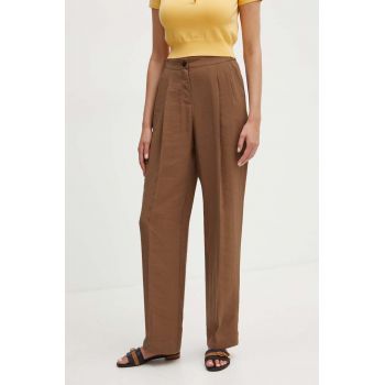 MAX&Co. pantaloni femei, culoarea maro, lat, high waist, 2426136061200