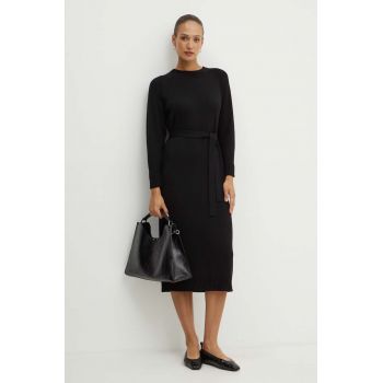 Max Mara Leisure rochie din lana culoarea negru, midi, drept, 2426326028600