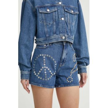 Moschino Jeans pantaloni scurti jeans femei, cu imprimeu, high waist