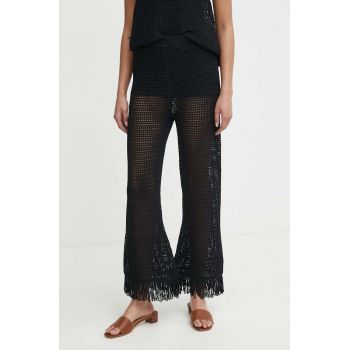 Sisley pantaloni femei, culoarea negru, drept, high waist