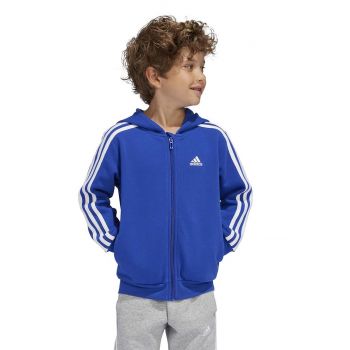 adidas bluza copii LK 3S FL FZ HD culoarea albastru marin, cu glugă, cu imprimeu, IV7444