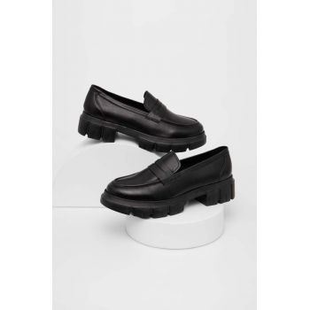 Answear Lab mocasini de piele femei, culoarea negru, cu toc plat