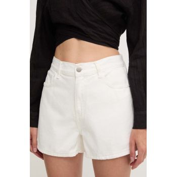 Answear Lab pantaloni scurti jeans femei, culoarea alb, neted, high waist
