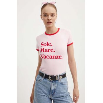 Drivemebikini tricou din bumbac Sole Mare Vintage femei, culoarea roz de firma original