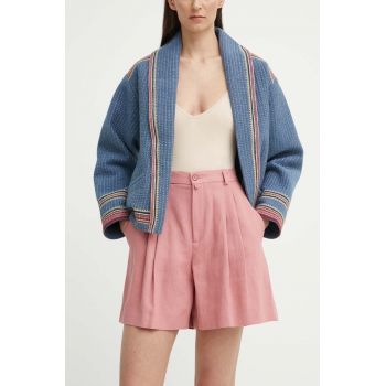 Drykorn pantaloni scurti din in COURT culoarea roz, neted, high waist, 126065 80715