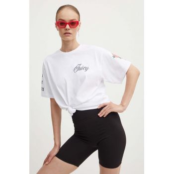 Juicy Couture tricou din bumbac ROSE UNISEX T-SHIRT femei, culoarea alb, JCBCT224804