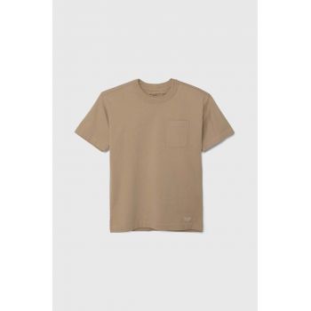 Abercrombie & Fitch tricou de bumbac pentru copii culoarea bej, neted