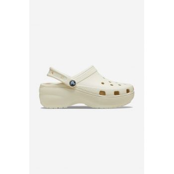 Crocs papuci Classic Platform Clog femei, culoarea bej, cu platforma 206750.BONE-CREAM