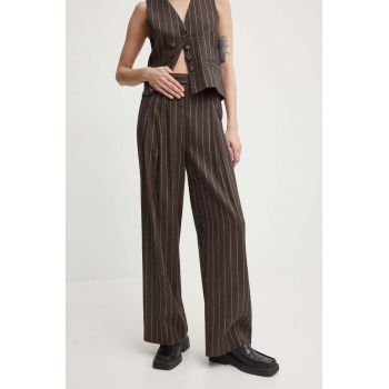 Day Birger et Mikkelsen pantaloni din in Enzo - Casual Linen Stripe culoarea maro, lat, high waist, DAY65243238