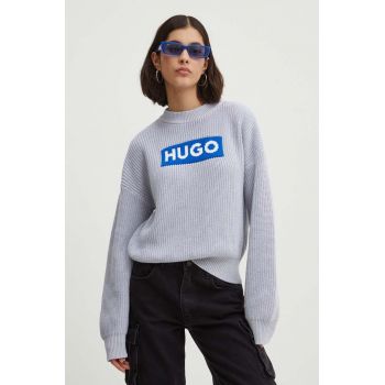 Hugo Blue pulover de bumbac culoarea gri, călduros, 50514300