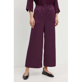 MAX&Co. pantaloni femei, culoarea violet, lat, high waist, 2426136081200