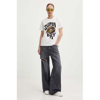 Superdry tricou din bumbac femei, culoarea alb, W1011498A-71D