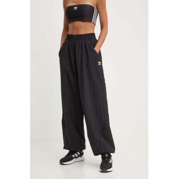 adidas Originals pantaloni 0 femei, culoarea negru, lat, high waist, IW5487