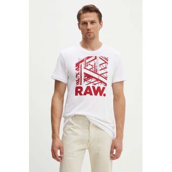 G-Star Raw tricou din bumbac barbati, culoarea alb, cu imprimeu, D24685-C506