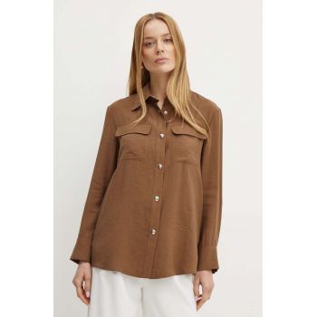 MAX&Co. camasa femei, culoarea maro, cu guler clasic, regular, 2426046051200