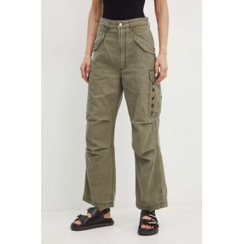 MAX&Co. pantaloni de bumbac x Pietro Terzini culoarea verde, fason cargo, high waist, 2428136011200