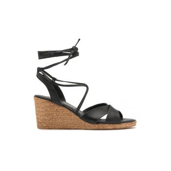 Sandale wedge de piele cu sireturi