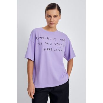 Tricou din amestec de bumbac cu imprimeu text