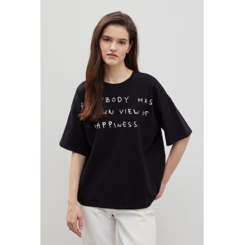 Tricou din amestec de bumbac cu imprimeu text