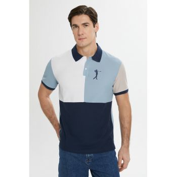 Tricou polo colorblock de bumbac