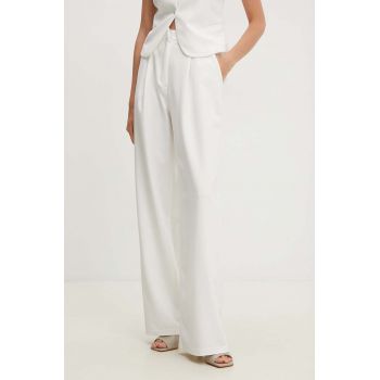 Answear Lab pantaloni de bumbac culoarea alb, drept, high waist